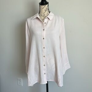 Blush Pink Button Down Blouse Collared Wide Long Sleeve Soft Textured Fabric XL